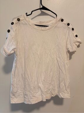 LOFT White Short Sleeve Tee with Shoulder Button Detail
